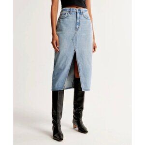 Abercrombie & Fitch Skirt Size 26 High Rise Denim Midi Skirt Split Front